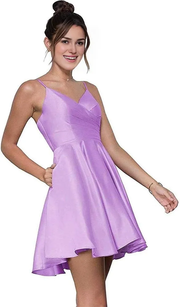 Short Homecoming Dresses Spaghetti Strap Satin Dresses for Women 2024 Party