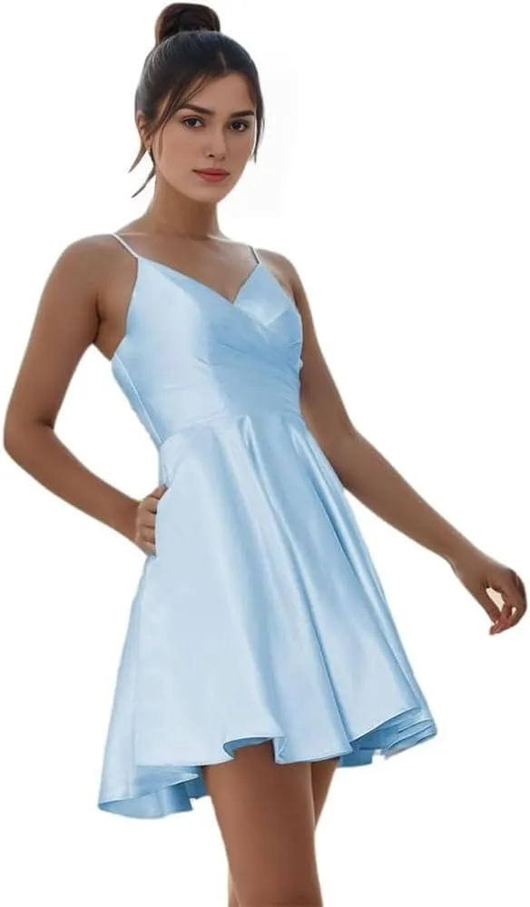 Short Homecoming Dresses Spaghetti Strap Satin Dresses for Women 2024 Party
