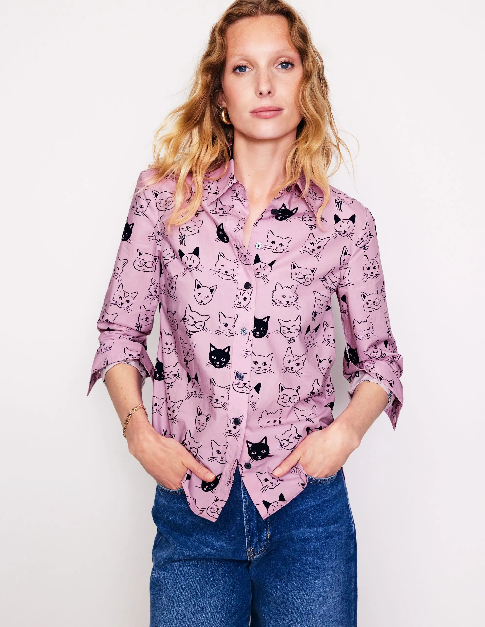 Sienna Cotton Shirt-Soft Lavender, Cats