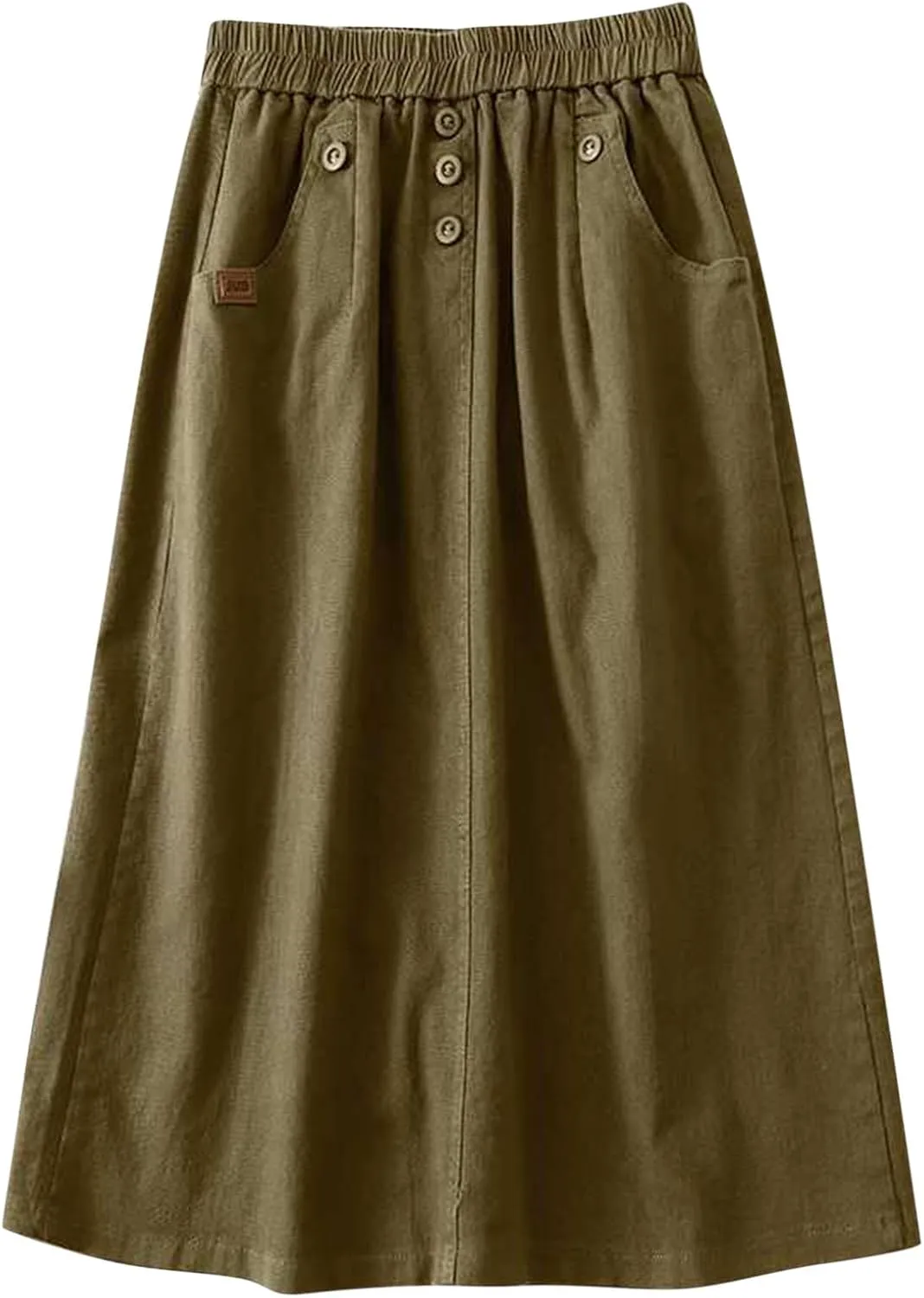 Skirts for Women 2024 Fall Casual Loose High Waisted Mid Length Skirt Baggy Pleated Button Midi Skirt with Pockets