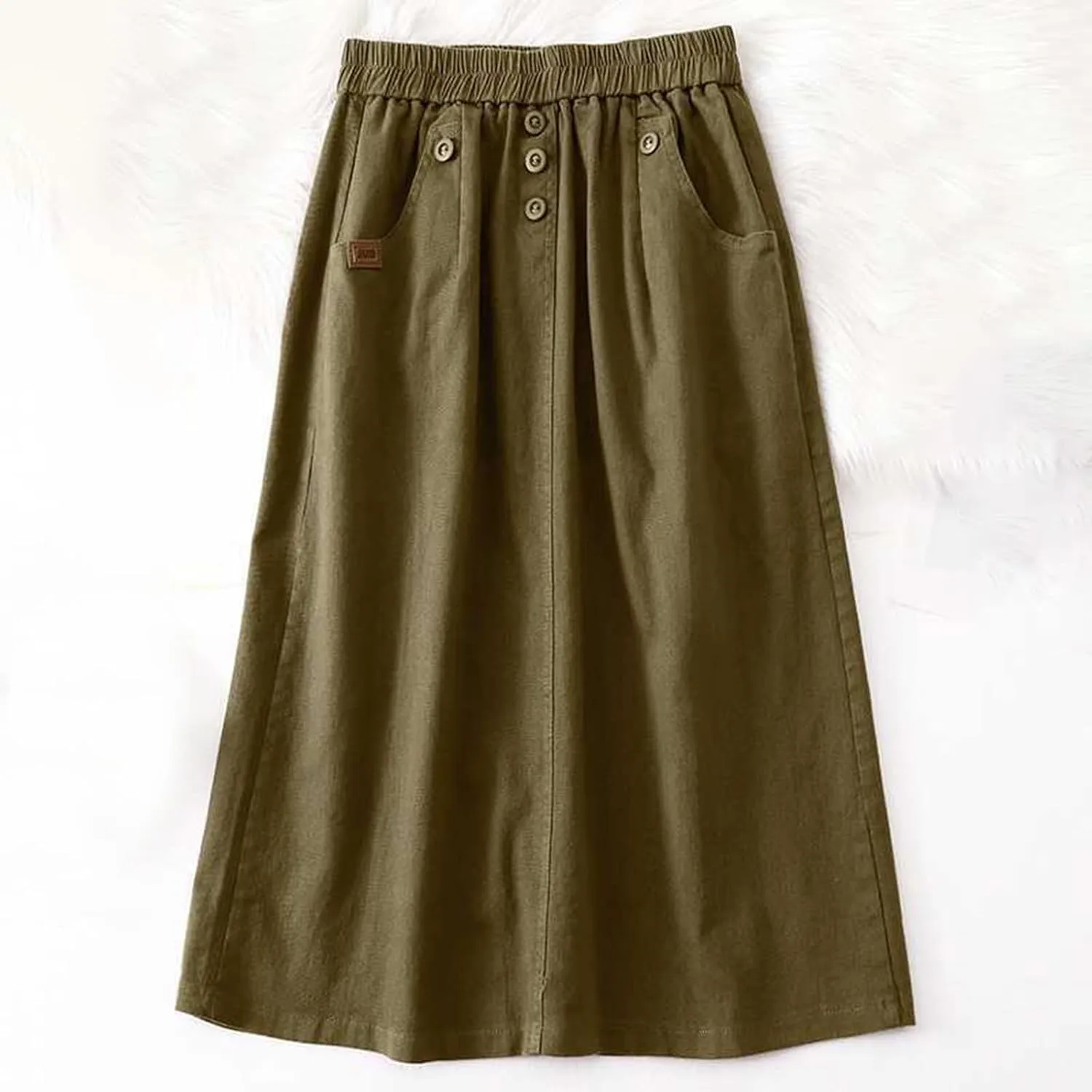 Skirts for Women 2024 Fall Casual Loose High Waisted Mid Length Skirt Baggy Pleated Button Midi Skirt with Pockets