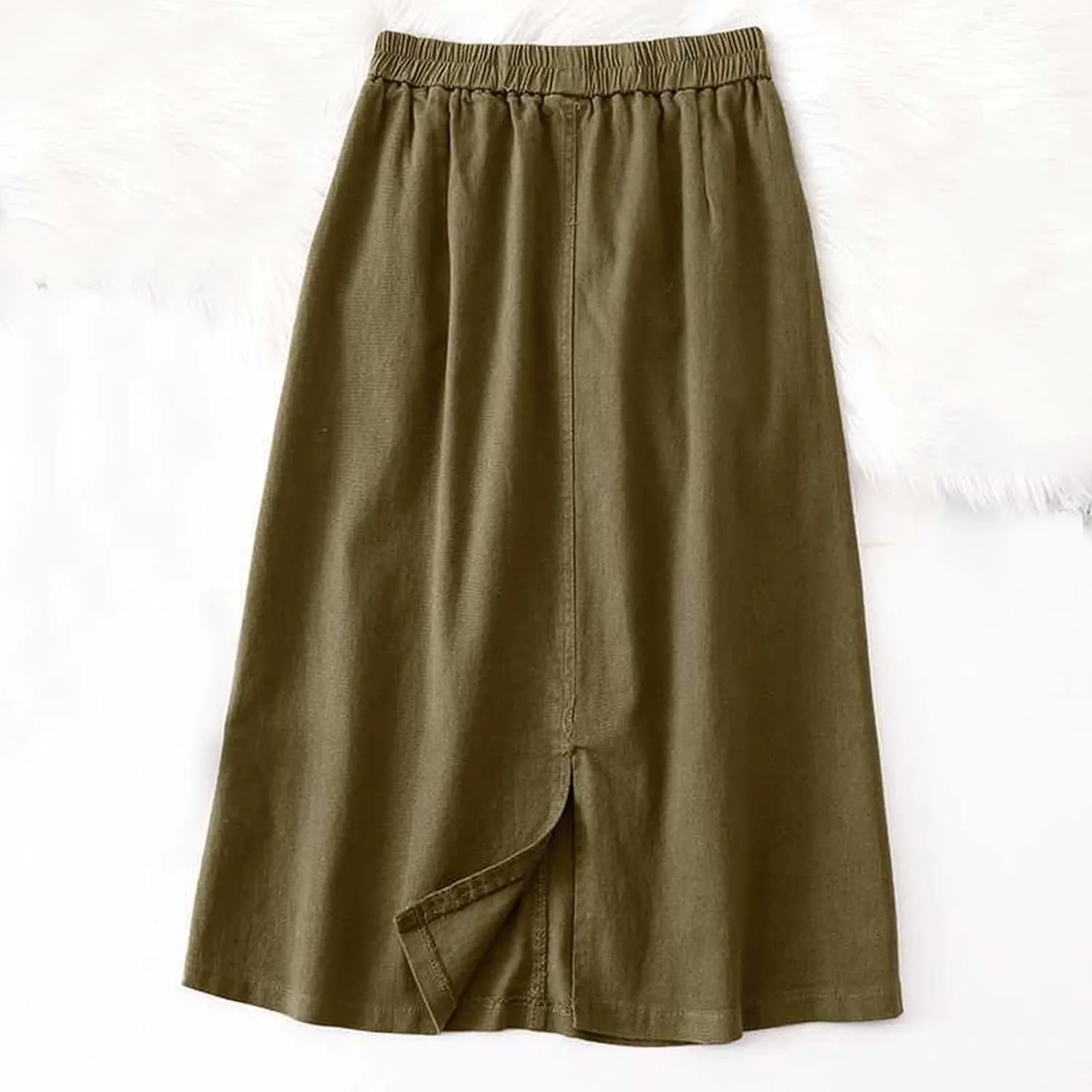 Skirts for Women 2024 Fall Casual Loose High Waisted Mid Length Skirt Baggy Pleated Button Midi Skirt with Pockets