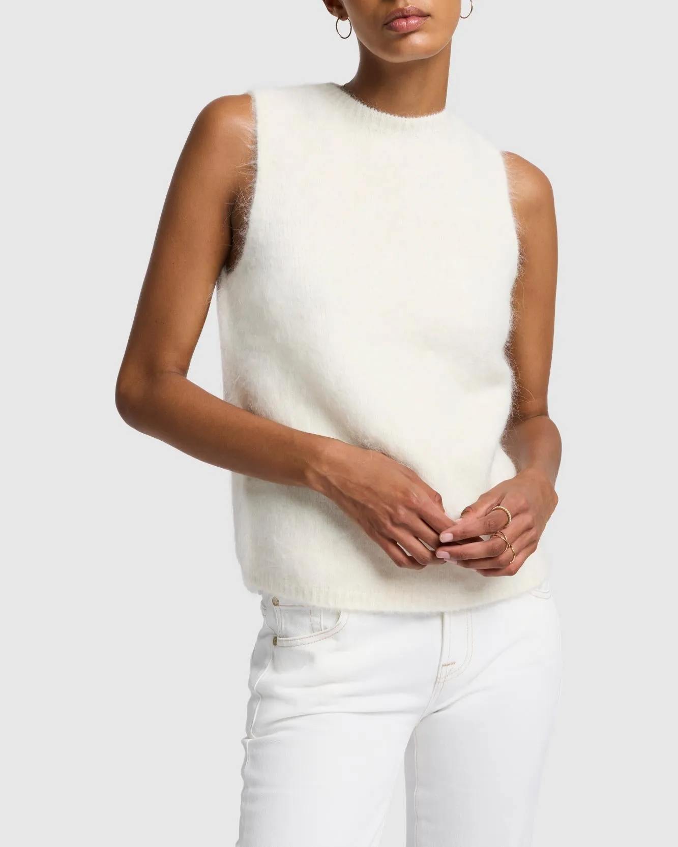 Sleeveless Alpaca Blend Sweater in Fuzzy Milk