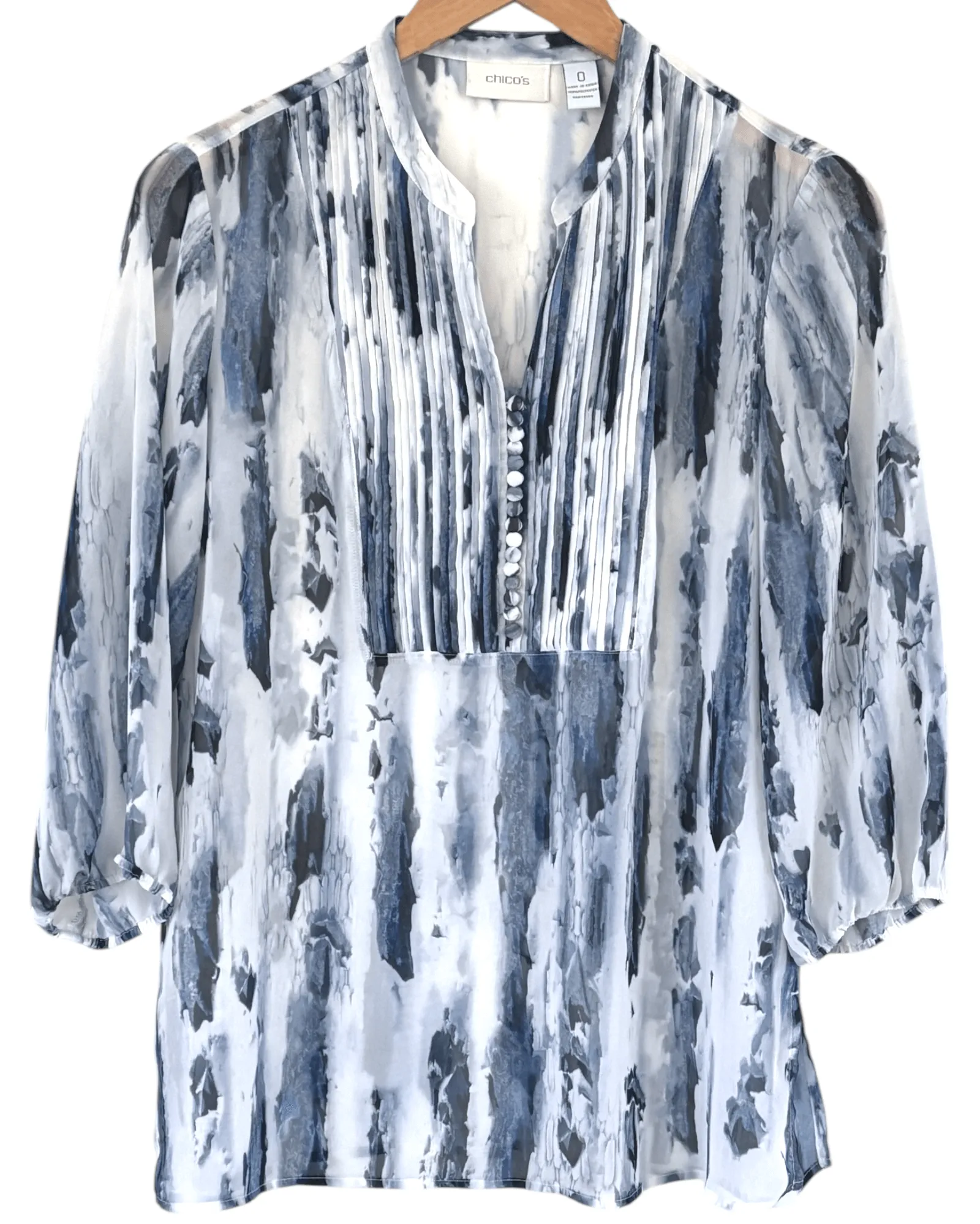 Soft Summer Watercolor Print Sheer Split-Neck Blouse