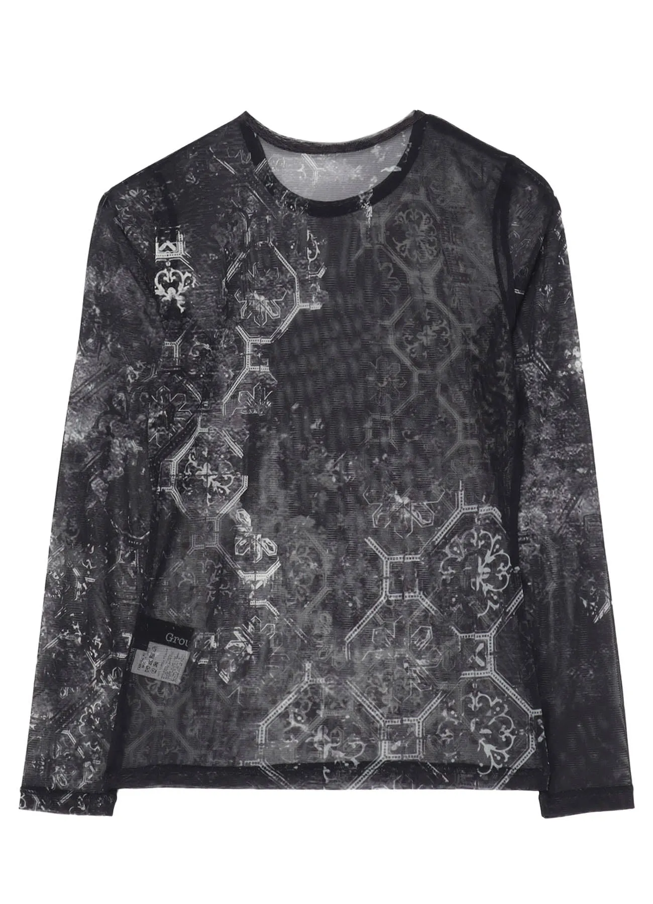 SOFT TULLE PRINT TILE PATTERN CREW NECK T-SHIRT