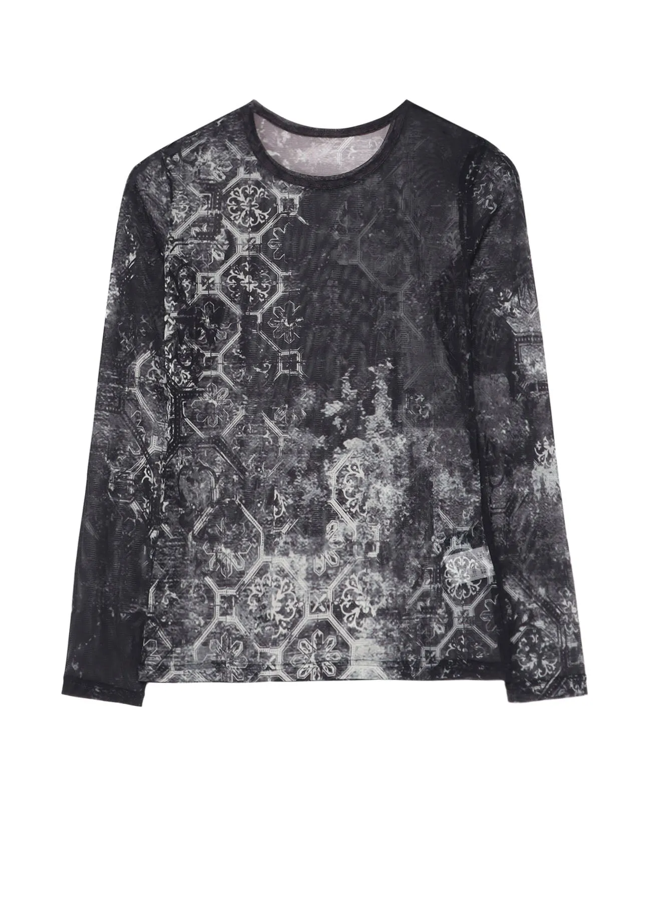 SOFT TULLE PRINT TILE PATTERN CREW NECK T-SHIRT