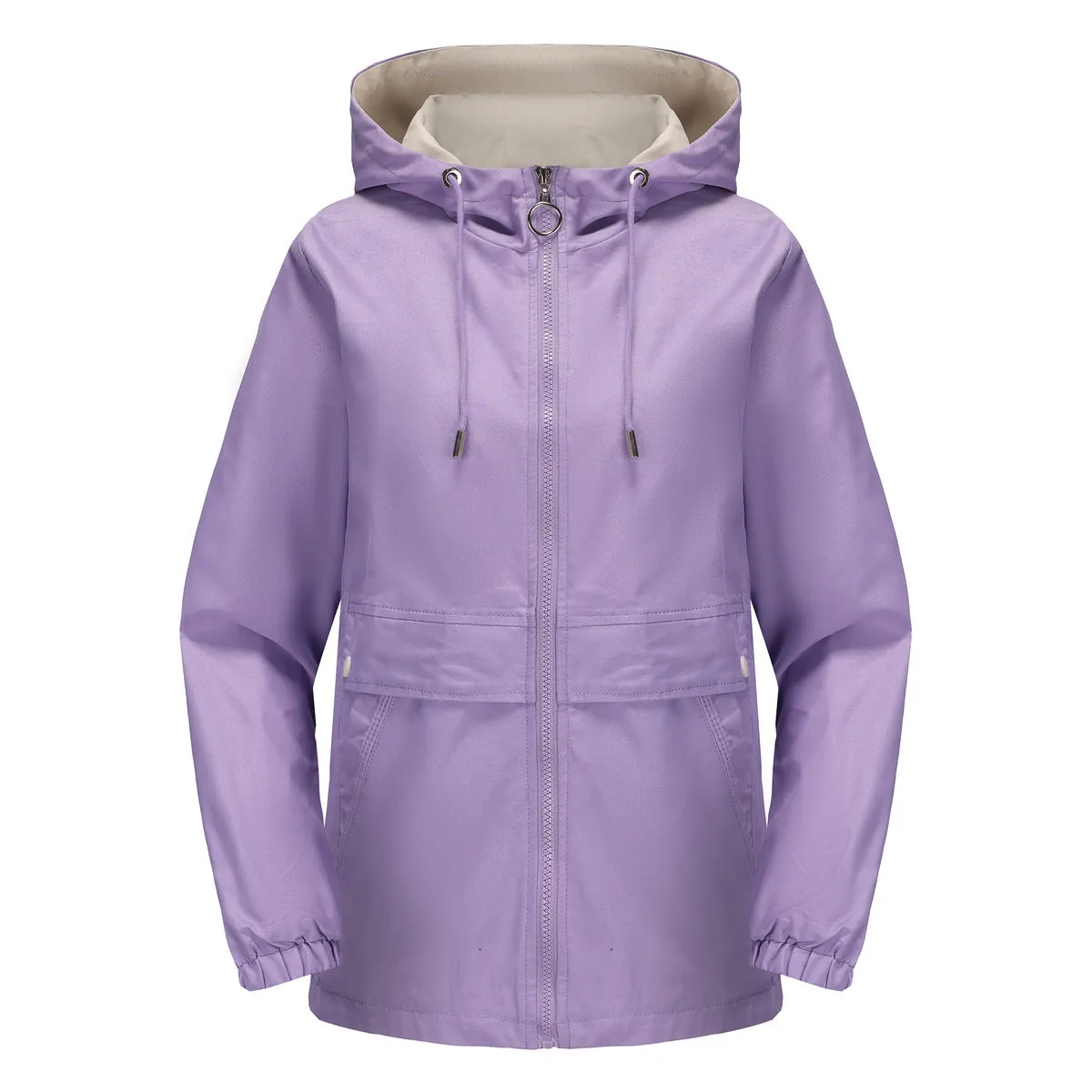 Solid Color Zipped Hooded Trench Coat