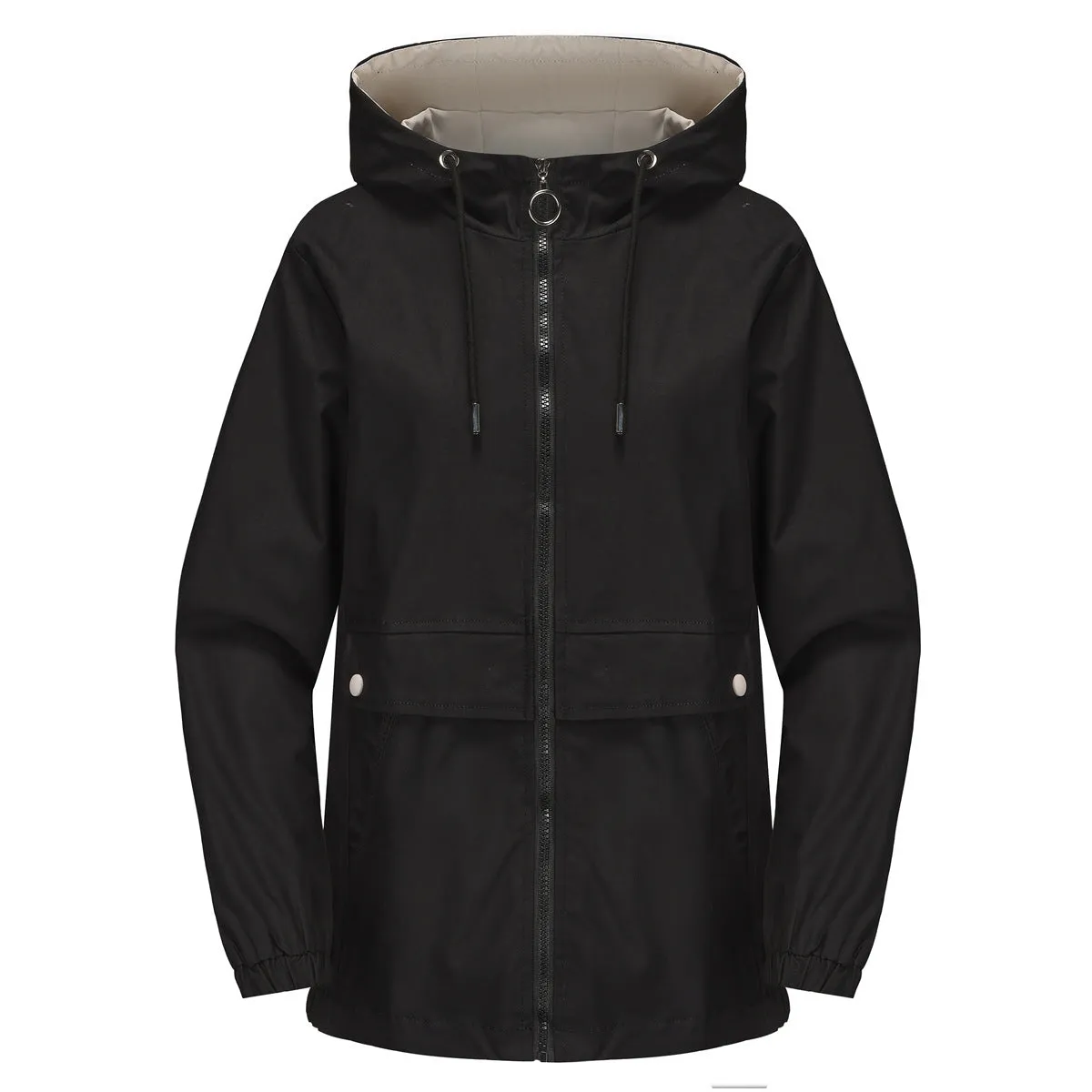 Solid Color Zipped Hooded Trench Coat