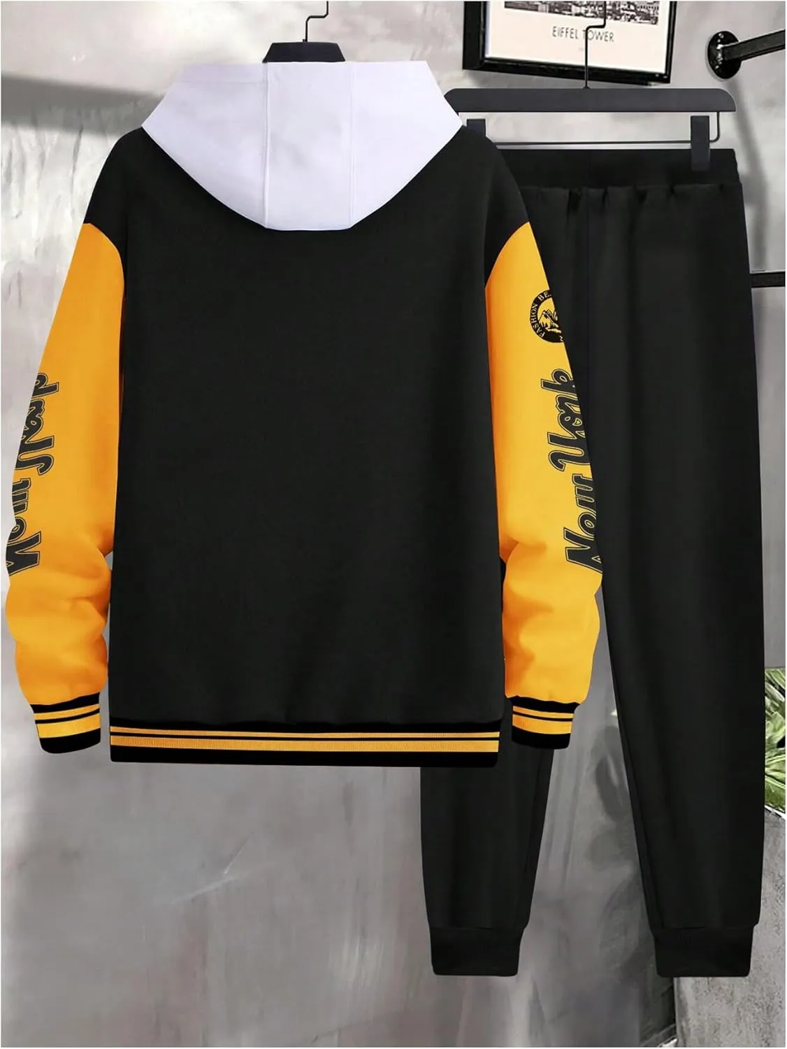 SOLY HUX Men's Tracksuit 2 Piece Outfits Color Block Letter Graphic Long Sleeve Varsity Jacket and Pants Set