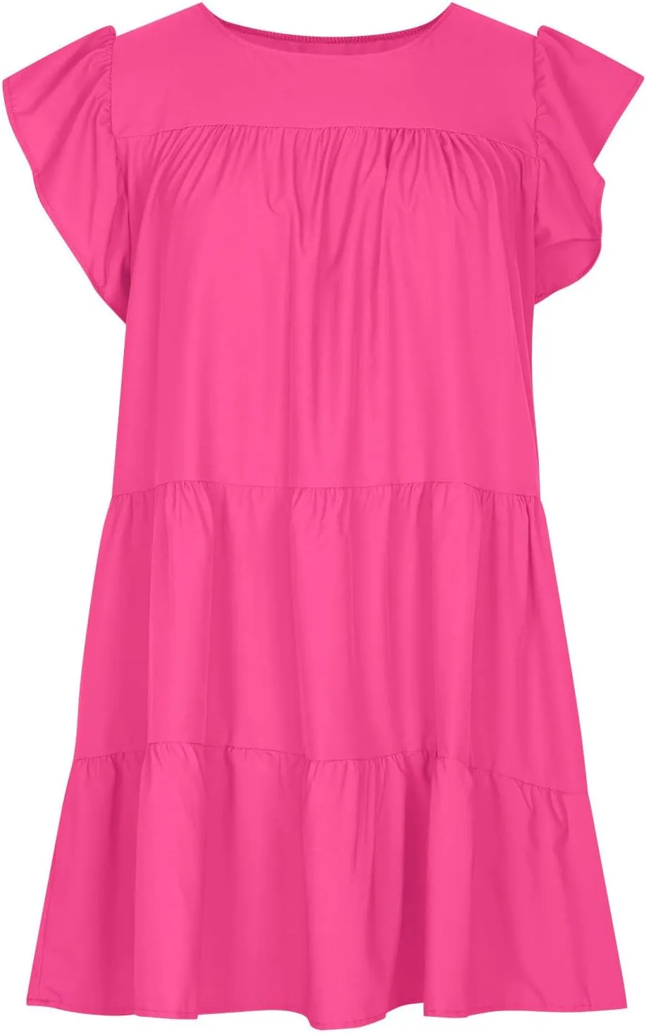 Spring Dresses for Women 2025 Summer Pleated Vacation Dresses Casual Crew Neck Short Sleeve Plus Size Midi Dresses