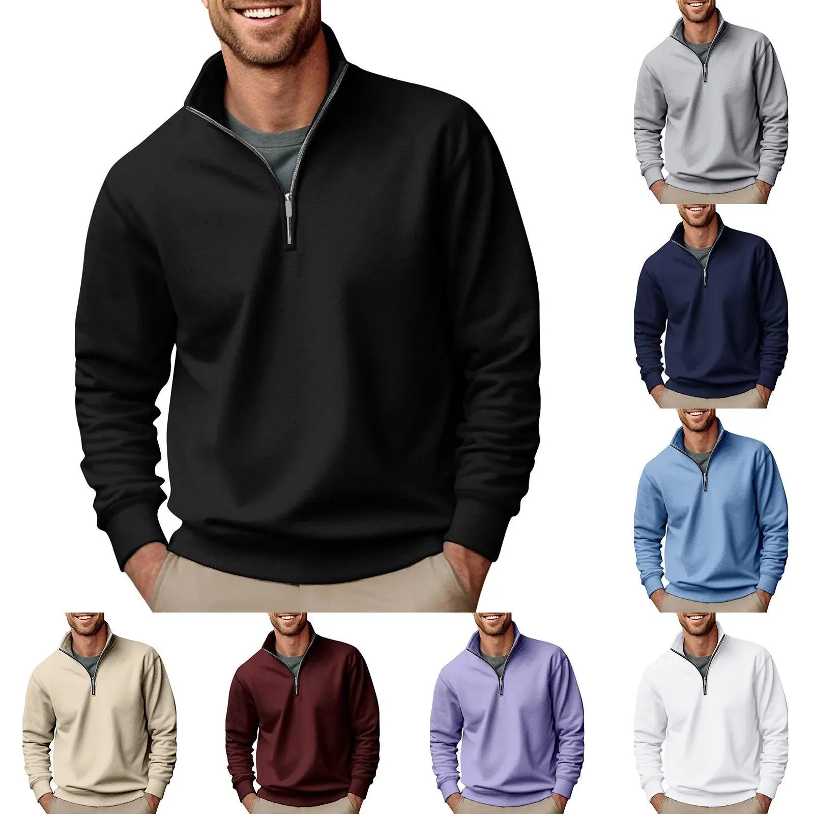 Streetwear Men's Trendy Turtleneck Zipper Knitted Pullover Sweater for Spring