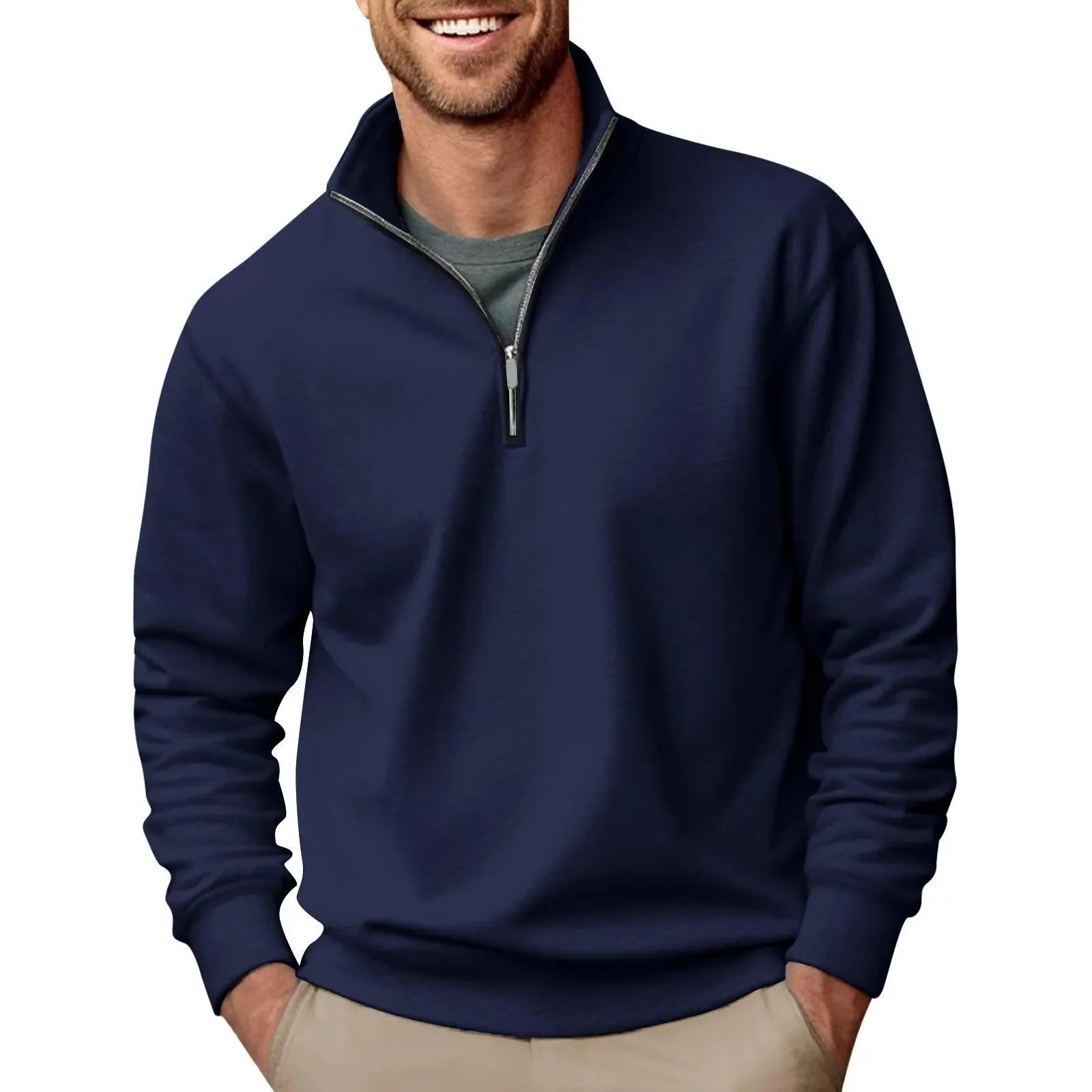 Streetwear Men's Trendy Turtleneck Zipper Knitted Pullover Sweater for Spring