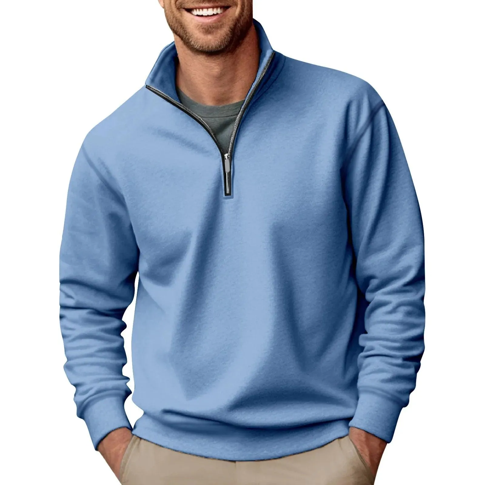 Streetwear Men's Trendy Turtleneck Zipper Knitted Pullover Sweater for Spring