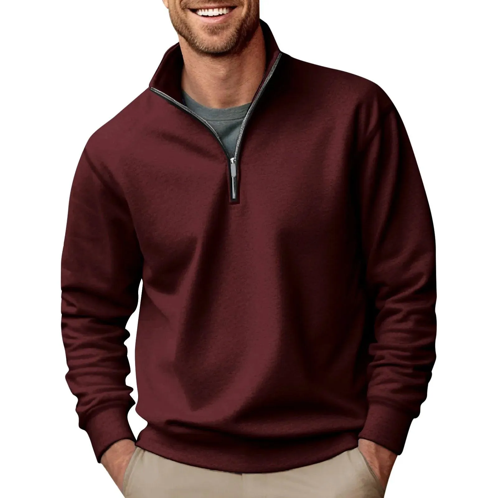 Streetwear Men's Trendy Turtleneck Zipper Knitted Pullover Sweater for Spring