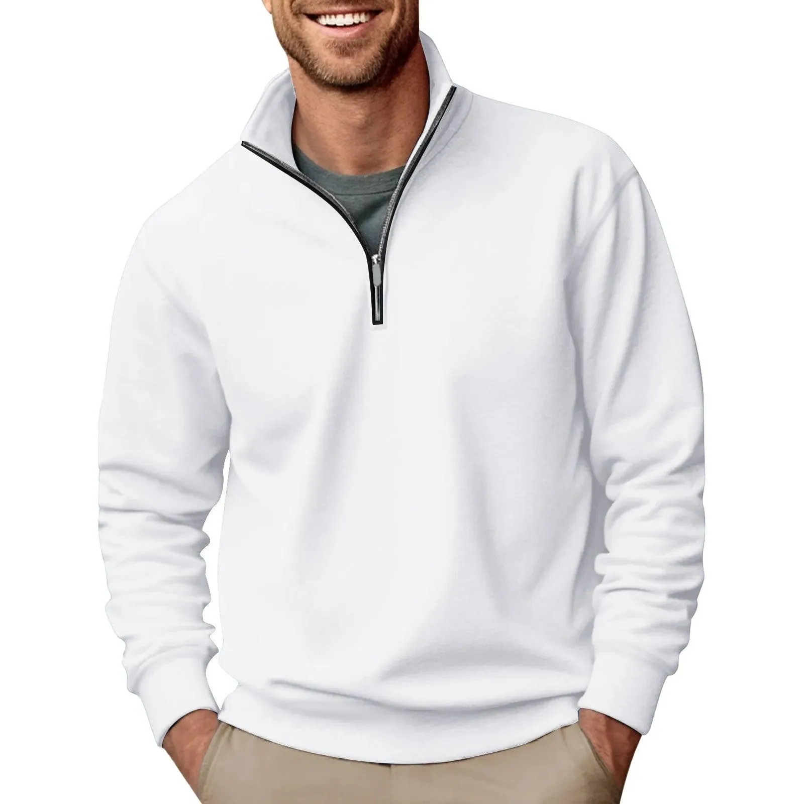 Streetwear Men's Trendy Turtleneck Zipper Knitted Pullover Sweater for Spring