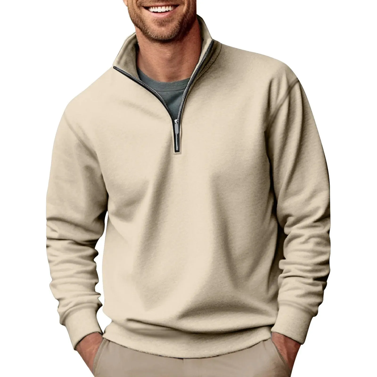Streetwear Men's Trendy Turtleneck Zipper Knitted Pullover Sweater for Spring