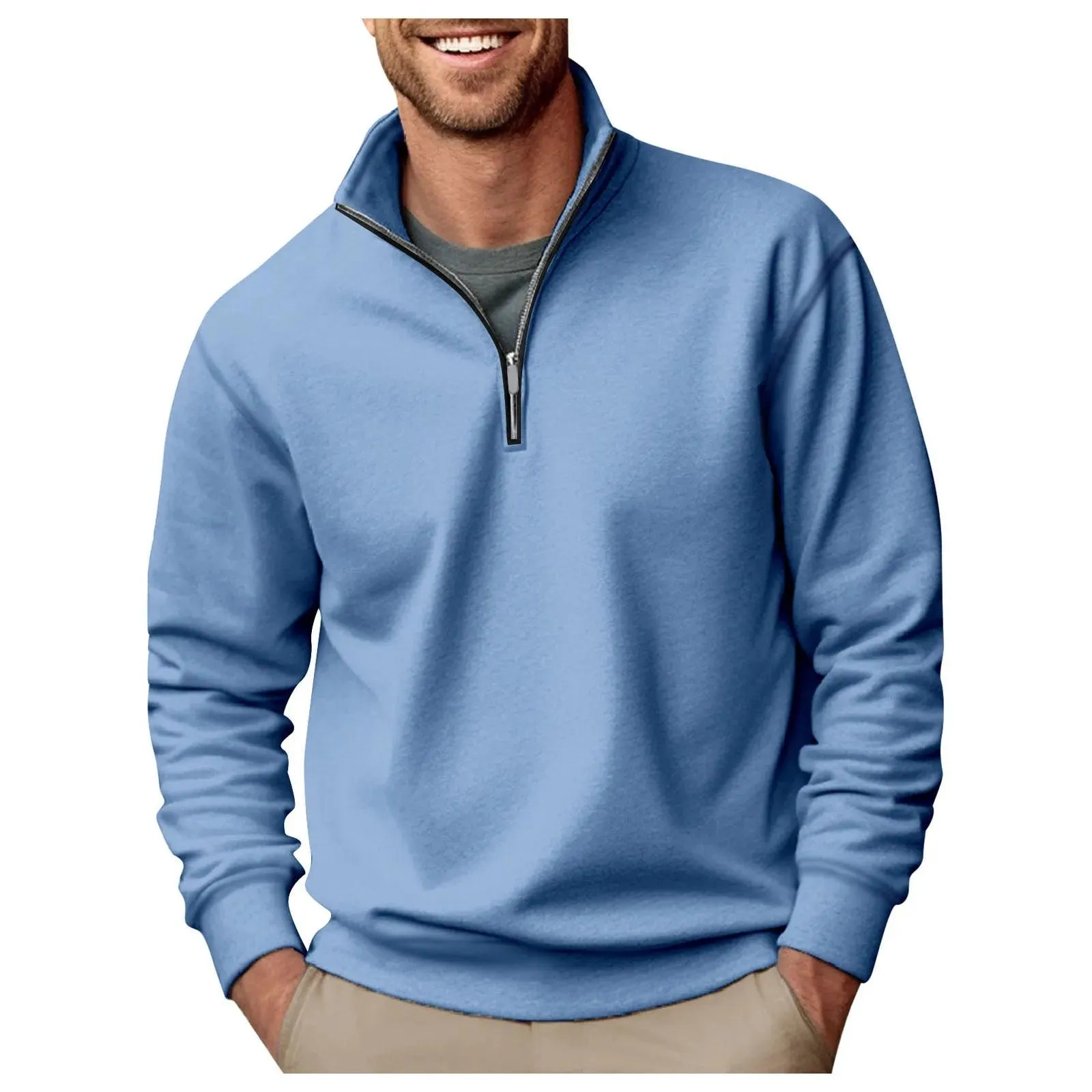 Streetwear Men's Trendy Turtleneck Zipper Knitted Pullover Sweater for Spring