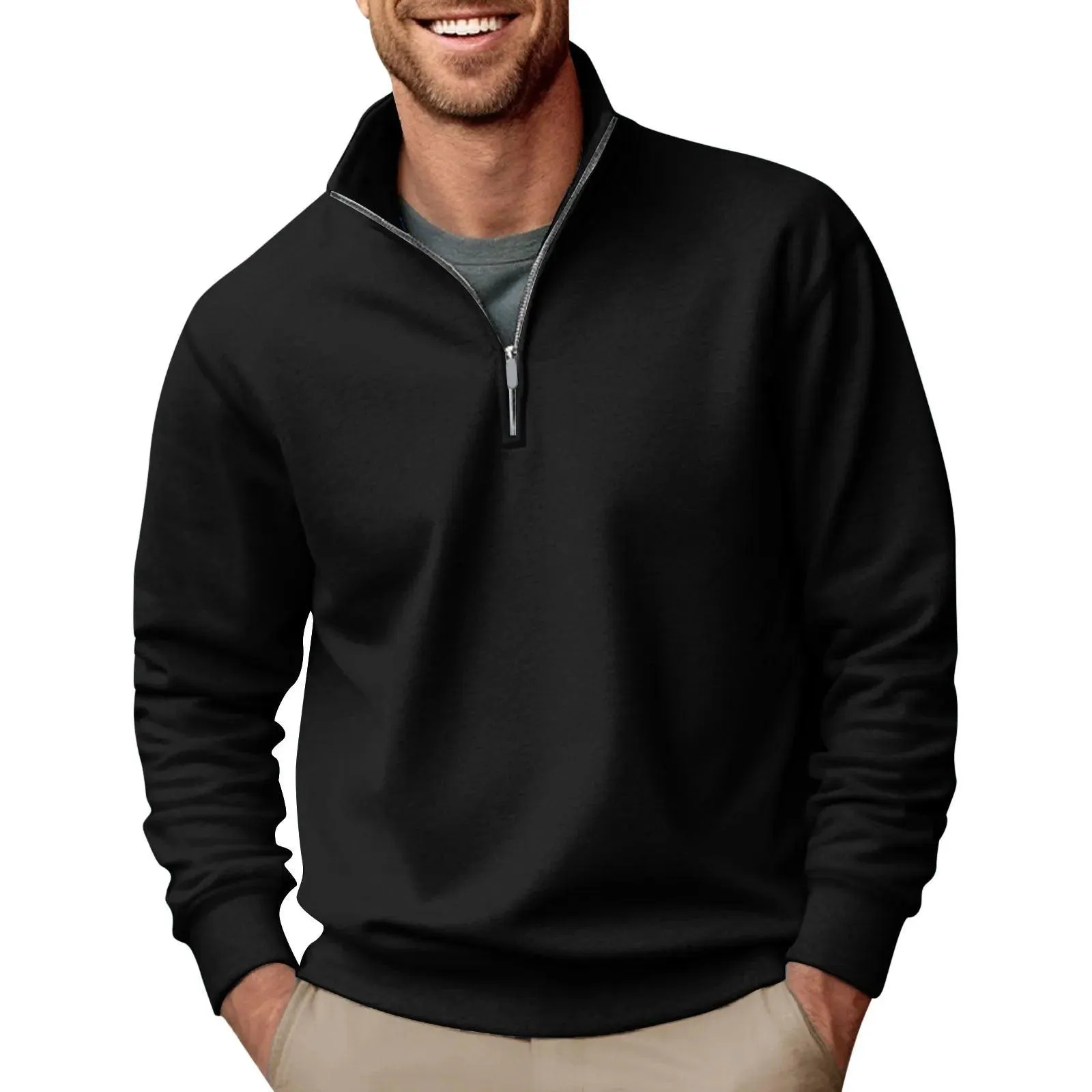 Streetwear Men's Trendy Turtleneck Zipper Knitted Pullover Sweater for Spring