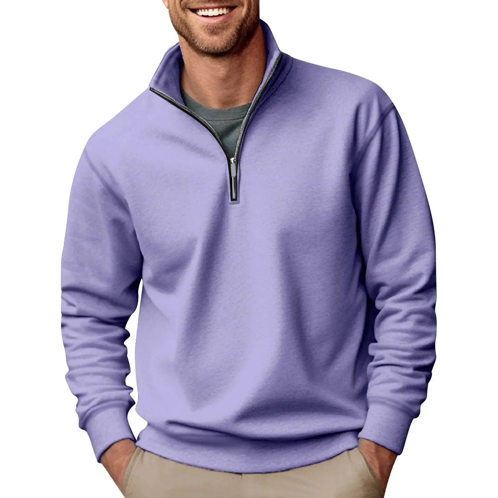Streetwear Men's Trendy Turtleneck Zipper Knitted Pullover Sweater for Spring