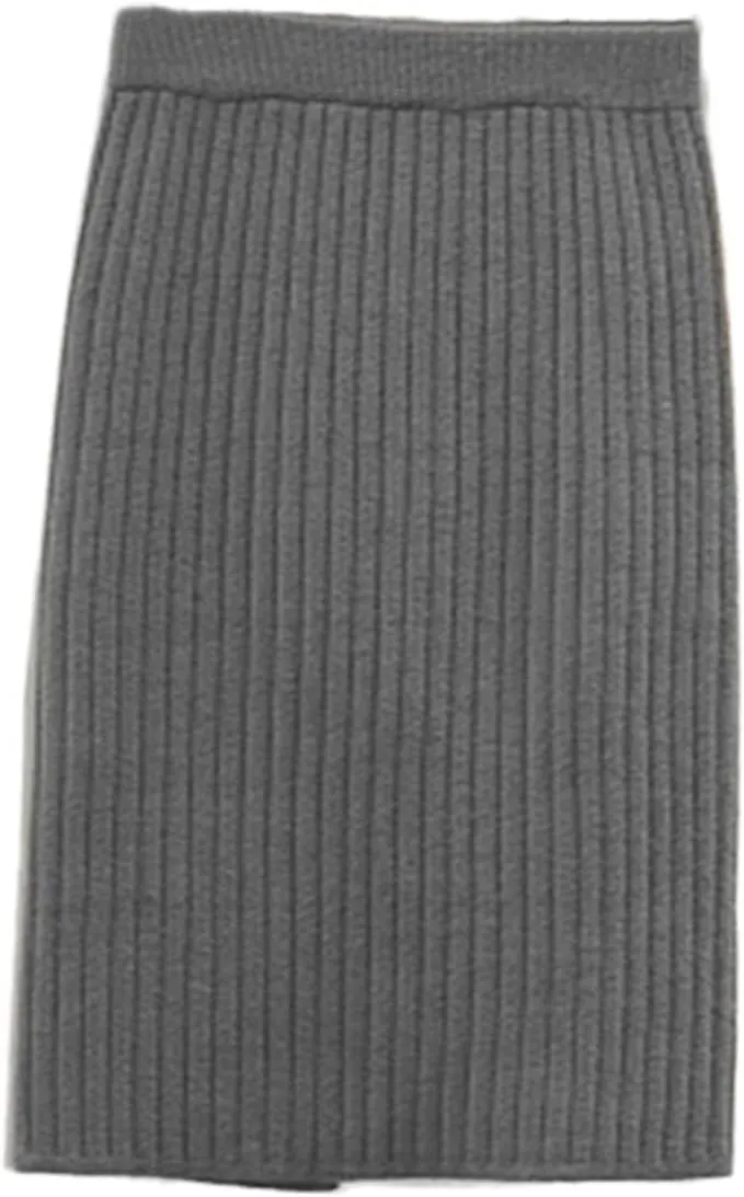 Stretchable Split Knit Sweater Skirt Elastic High Waist Midi Pencil Skirt Bodycon Women Long Skirts