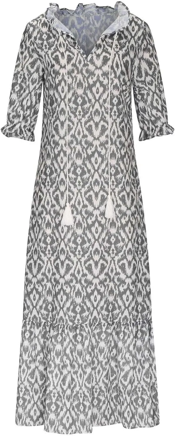 Summer Dresses for Women 2025 Half Sleeve V Neck Maxi Dress Boho Flowy Beach Vacation Sundress Casual Bohomian Dresses