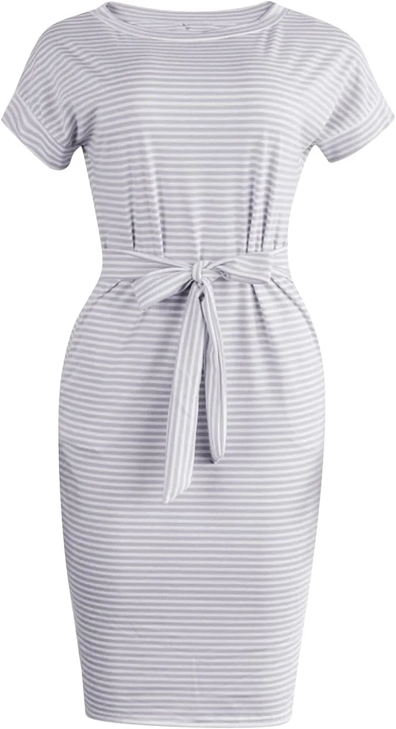 Summer Dresses for Women 2025 Trendy Casual Short Sleeve Tie Waisted Petite Sundress Party Vacation Resort Beach Wear