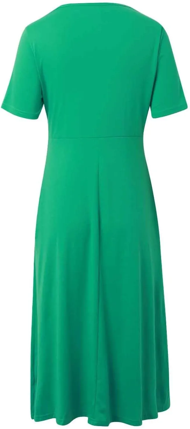 Summer Dresses for Women 2025 Vacation V Neck Short Sleeve Criss Cross Wrap Maxi Dress Flowy Beach Sundress with Pockets