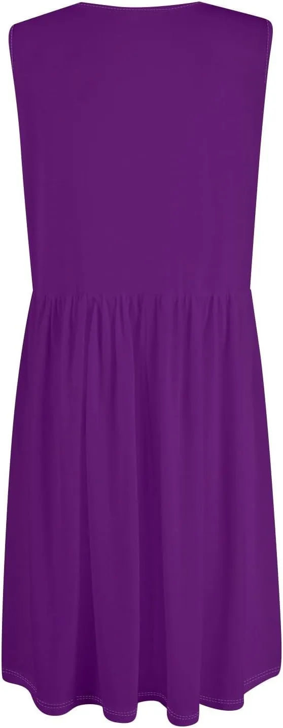 Summer Dresses for Women Loose Sundresses printedCasual Tshirt Tank Dresses Beach Sleeveless Mini Dress with Pockets