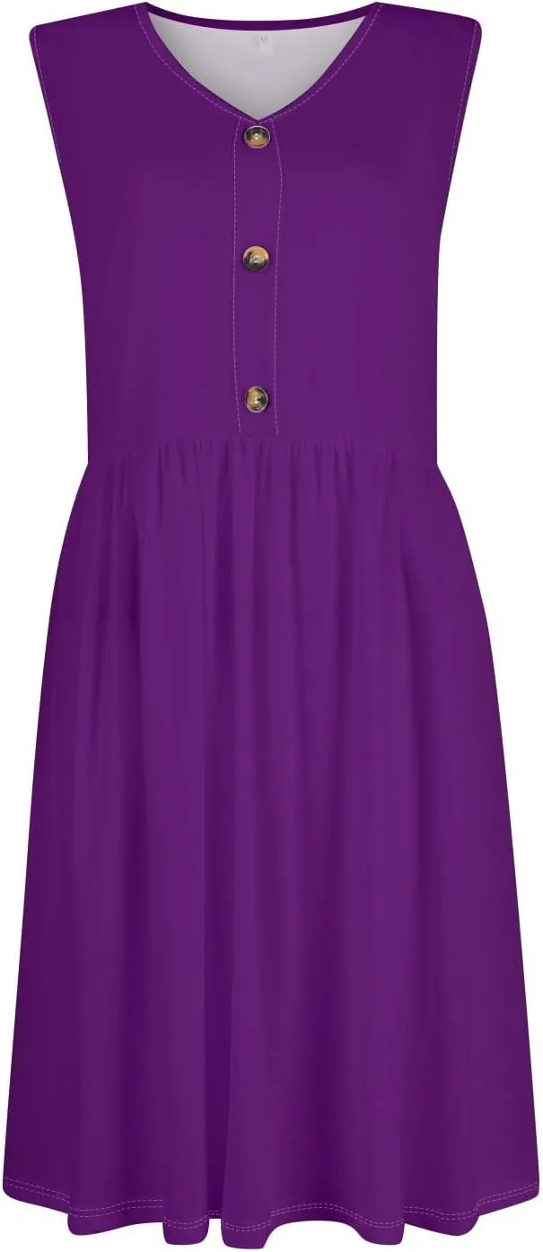 Summer Dresses for Women Loose Sundresses printedCasual Tshirt Tank Dresses Beach Sleeveless Mini Dress with Pockets