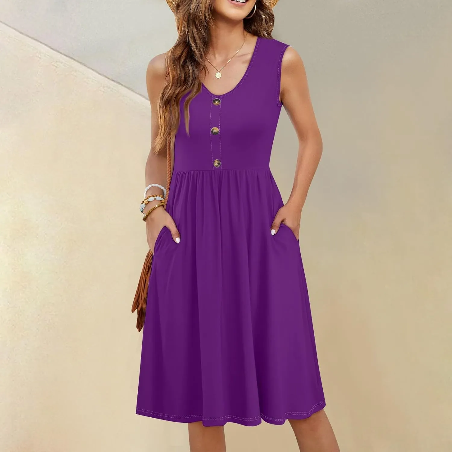 Summer Dresses for Women Loose Sundresses printedCasual Tshirt Tank Dresses Beach Sleeveless Mini Dress with Pockets