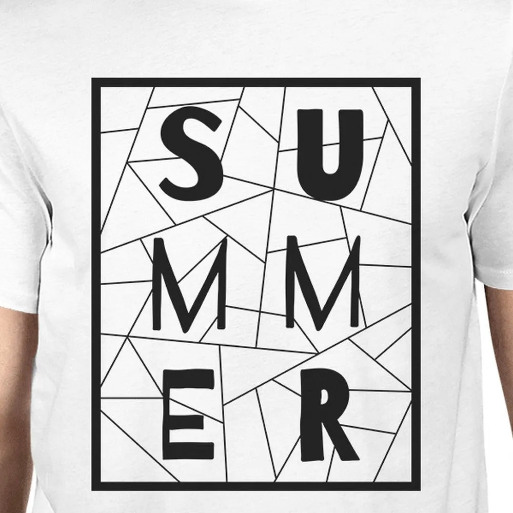 Summer Geometric Lettering Mens White Tshirt Cotton Trendy Design