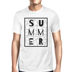 Summer Geometric Lettering Mens White Tshirt Cotton Trendy Design