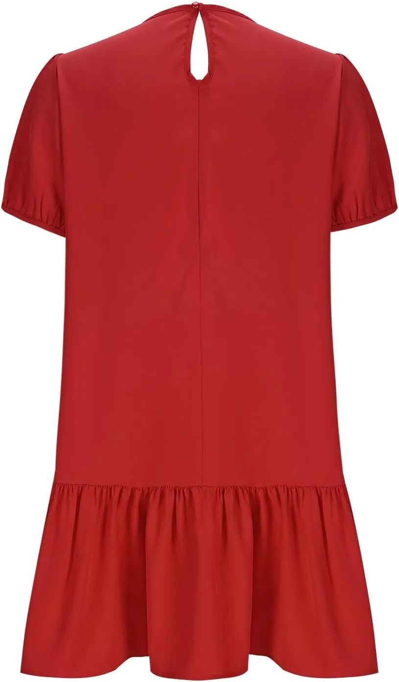 Summer Tshirt Dress for Women Puff Short Sleeve Ruffle Hem Flowy Tunic Mini Dresses Casual Vacation Babydoll Outfits