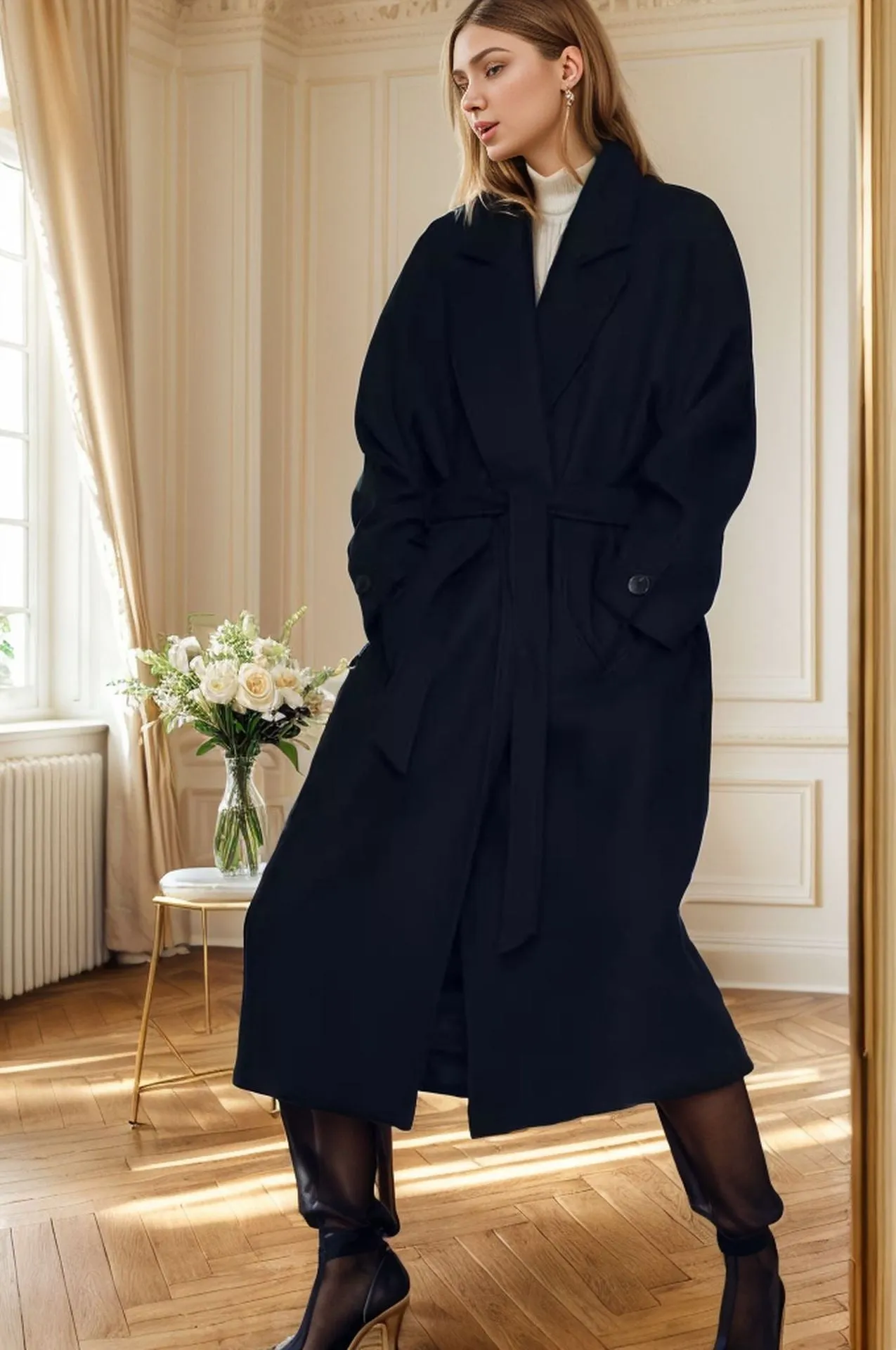 Thickened Lapel Extra-long Trench Coat