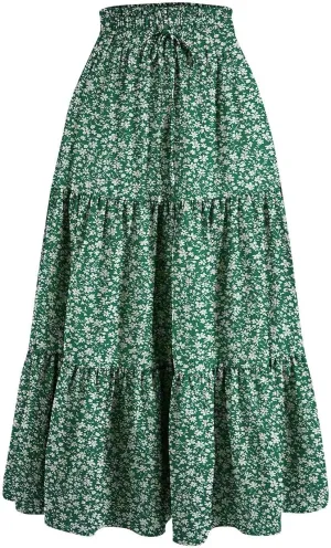 Tiered Maxi Skirts for Women Comfy Elastic High Waisted Ruffle Hem Flowy Swing Summer Cover Ups Long Skorts