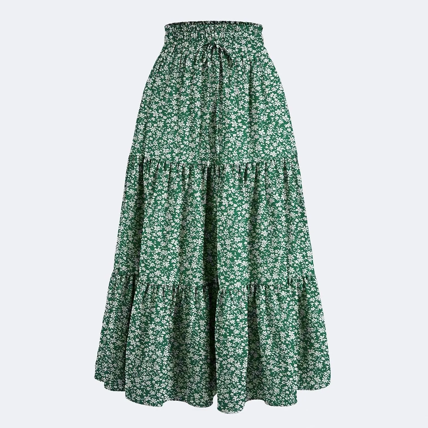 Tiered Maxi Skirts for Women Comfy Elastic High Waisted Ruffle Hem Flowy Swing Summer Cover Ups Long Skorts