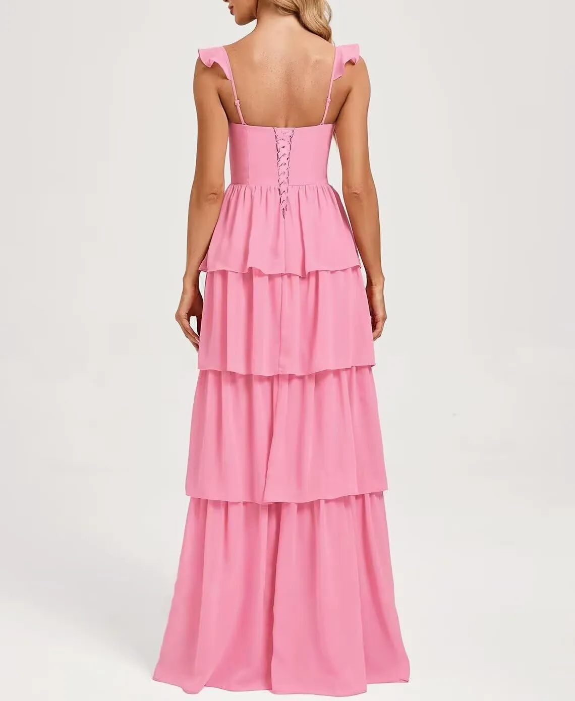 Tiered Ruffle Bridesmaid Dresses with Slit 2025 Chiffon Formal Evening Dresses for Women