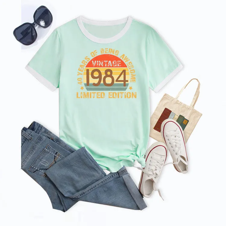 VINTAGE 1984 LIMITED Crew Neck Women's T-Shirt Loose Fun Short Sleeves