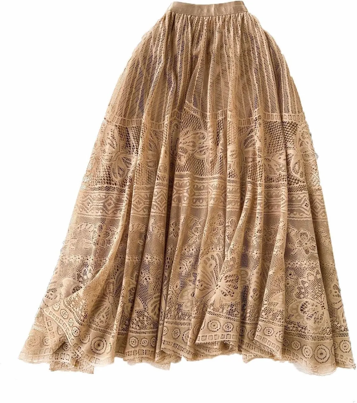 Vintage Mesh Midi Skirts for Women Fashion Embroidery High Waist A-Line Skirts Casual Pleated Flowy Half Skirts