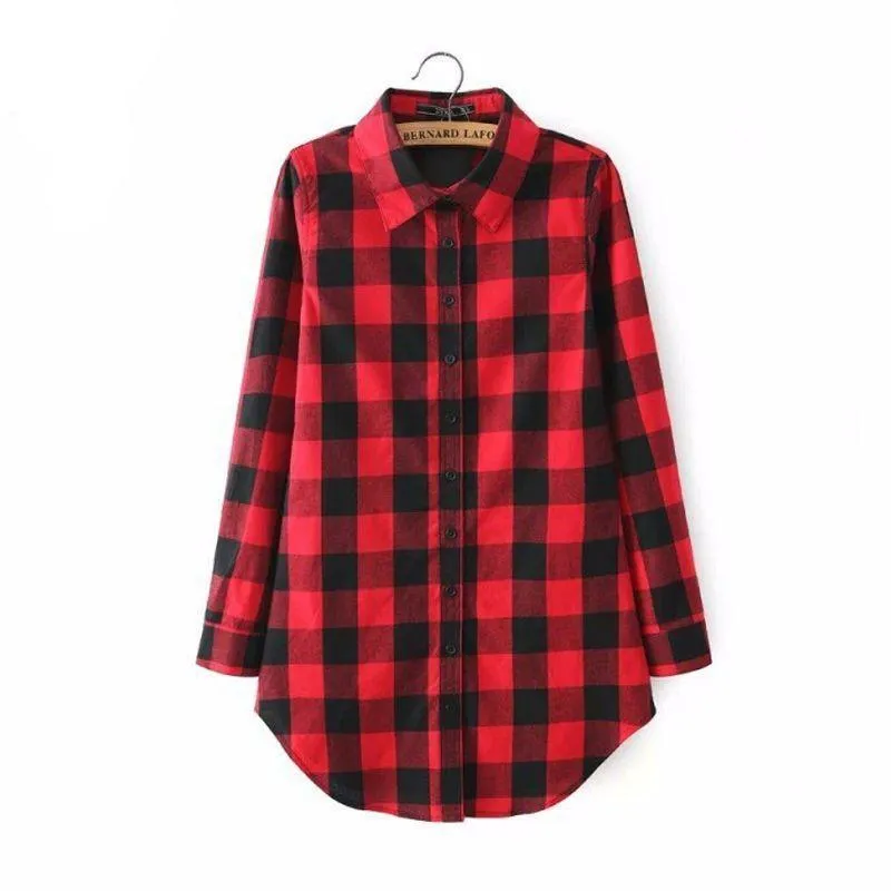Vintage Overszied Red Black Plaid Flannel Tee Shirt Button Up
