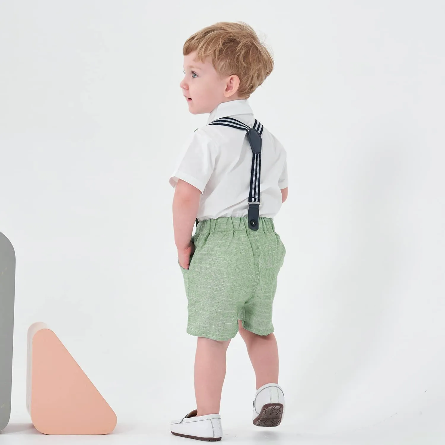 Volunboy Baby Boy Formal Short Set Toddler Summer Gentleman Outfit Kid Short Sleeve Bowtie Shirt Suspender Shorts Suit