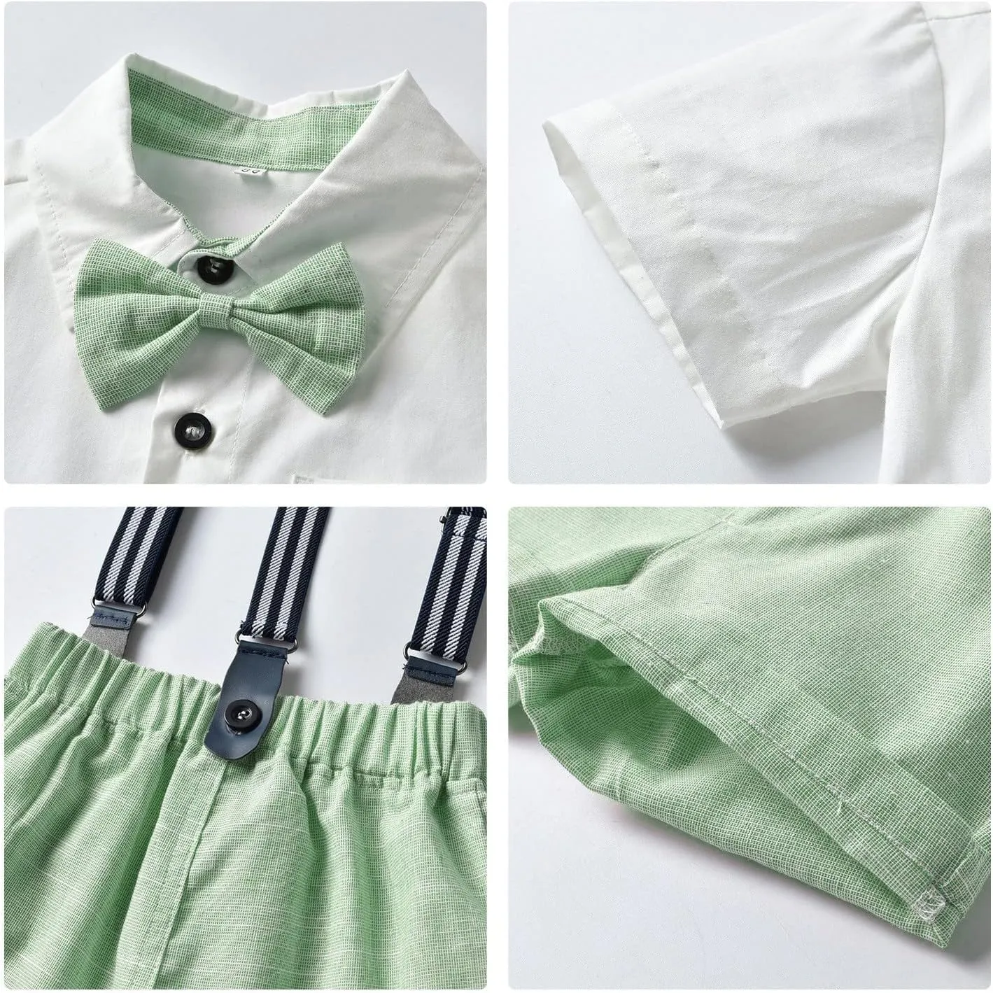 Volunboy Baby Boy Formal Short Set Toddler Summer Gentleman Outfit Kid Short Sleeve Bowtie Shirt Suspender Shorts Suit
