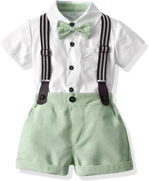 Volunboy Baby Boy Formal Short Set Toddler Summer Gentleman Outfit Kid Short Sleeve Bowtie Shirt Suspender Shorts Suit