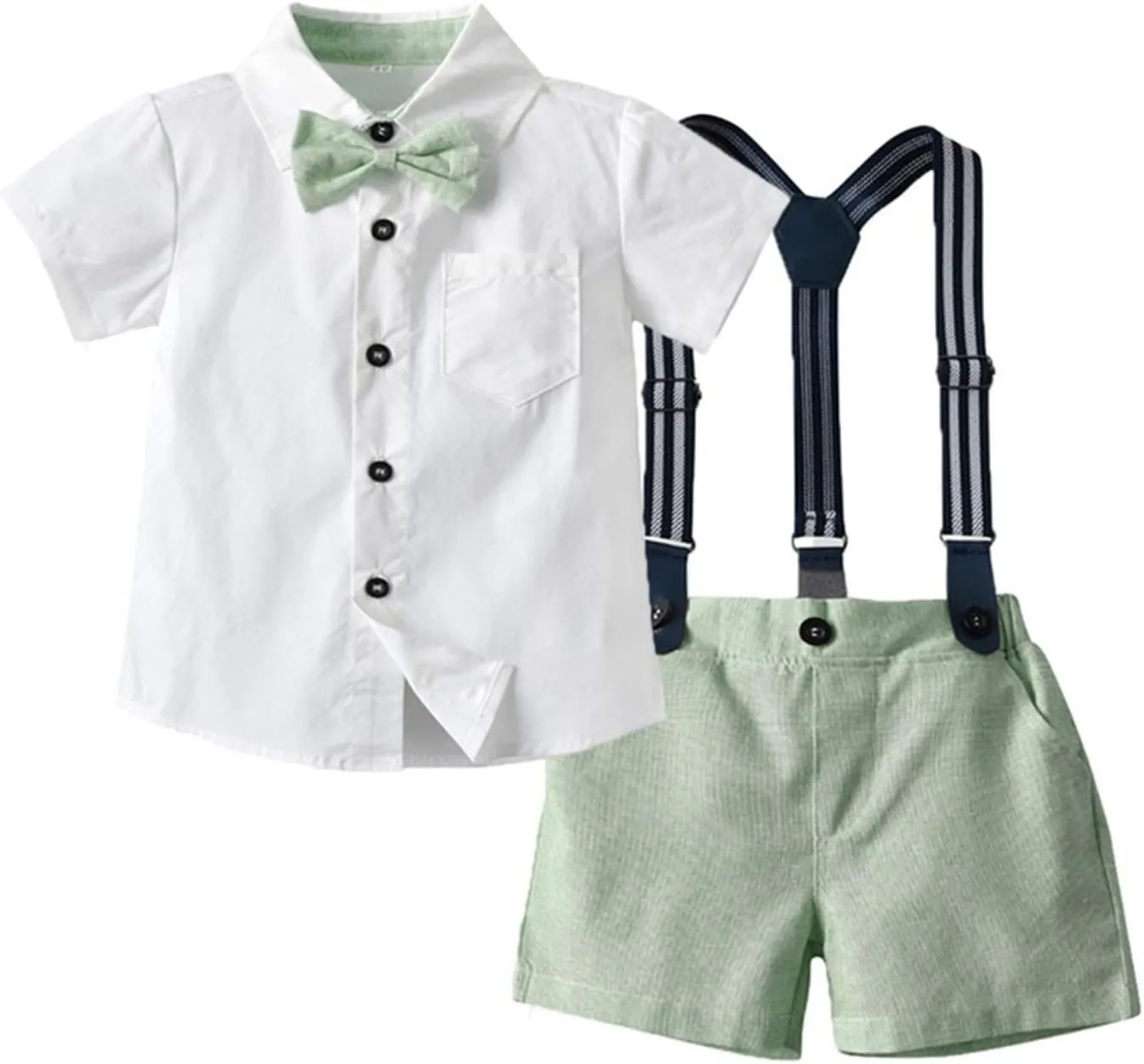 Volunboy Baby Boy Formal Short Set Toddler Summer Gentleman Outfit Kid Short Sleeve Bowtie Shirt Suspender Shorts Suit