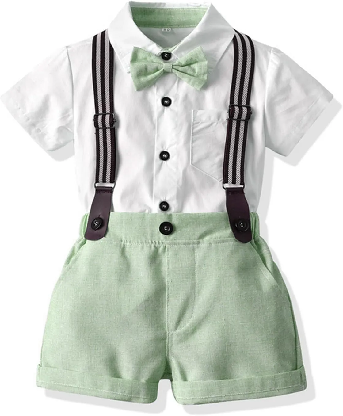 Volunboy Baby Boy Formal Short Set Toddler Summer Gentleman Outfit Kid Short Sleeve Bowtie Shirt Suspender Shorts Suit