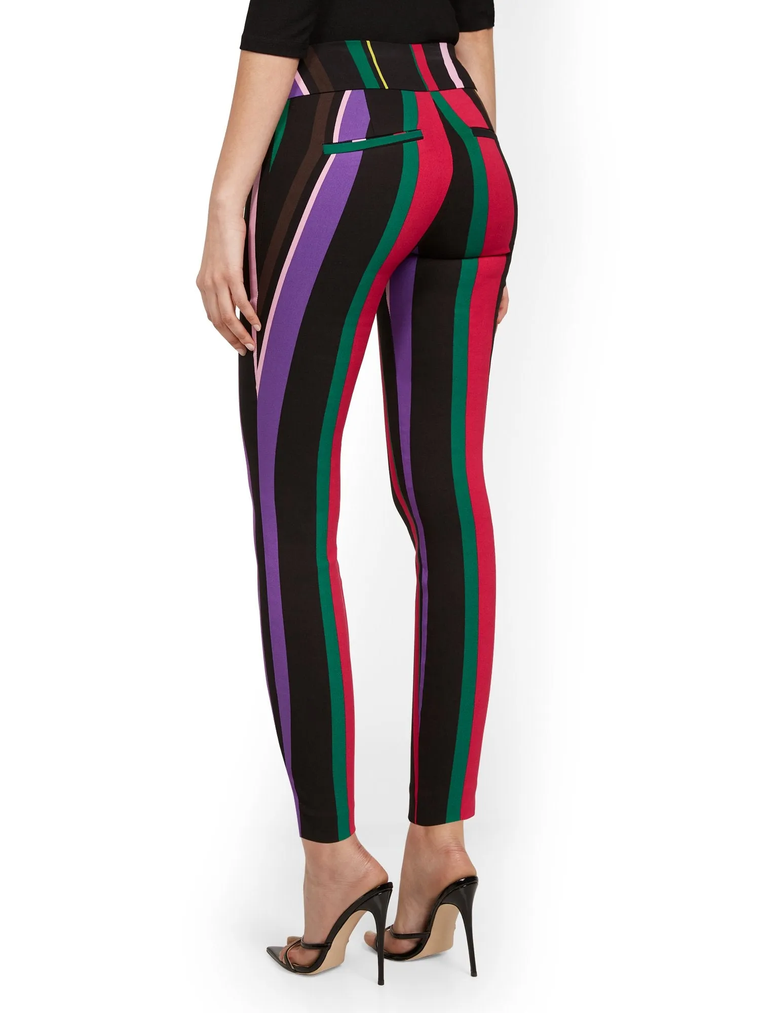 Whitney High-Waisted Pull-On Slim-Leg Ankle Pant - Multi-Stripe