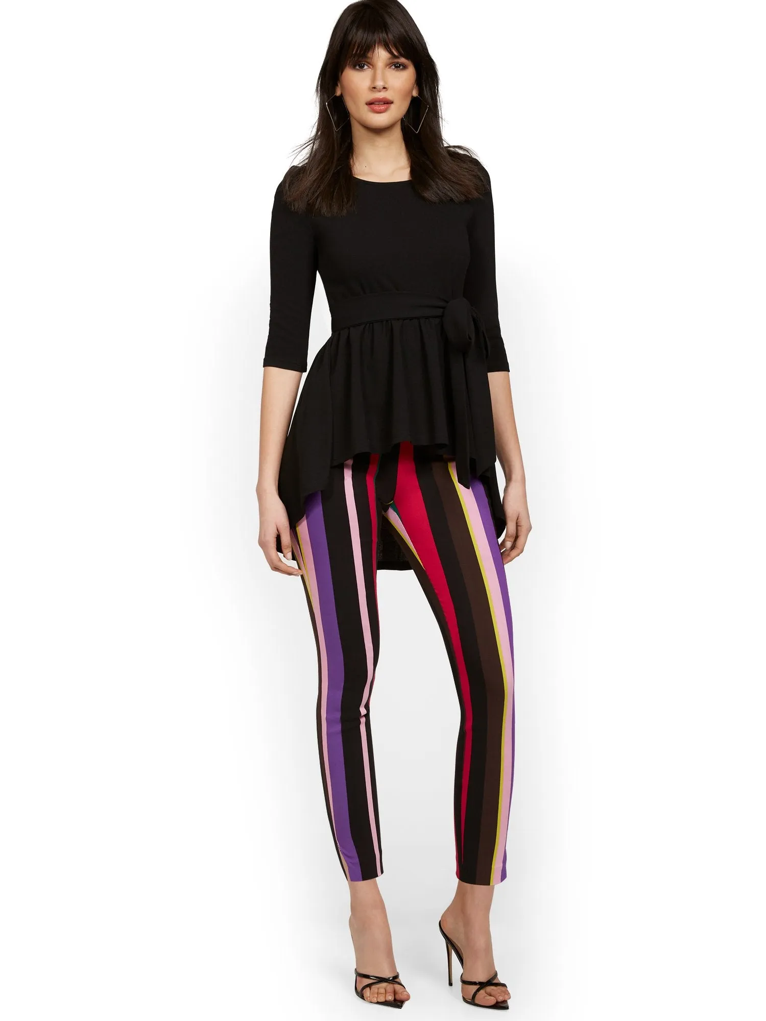 Whitney High-Waisted Pull-On Slim-Leg Ankle Pant - Multi-Stripe