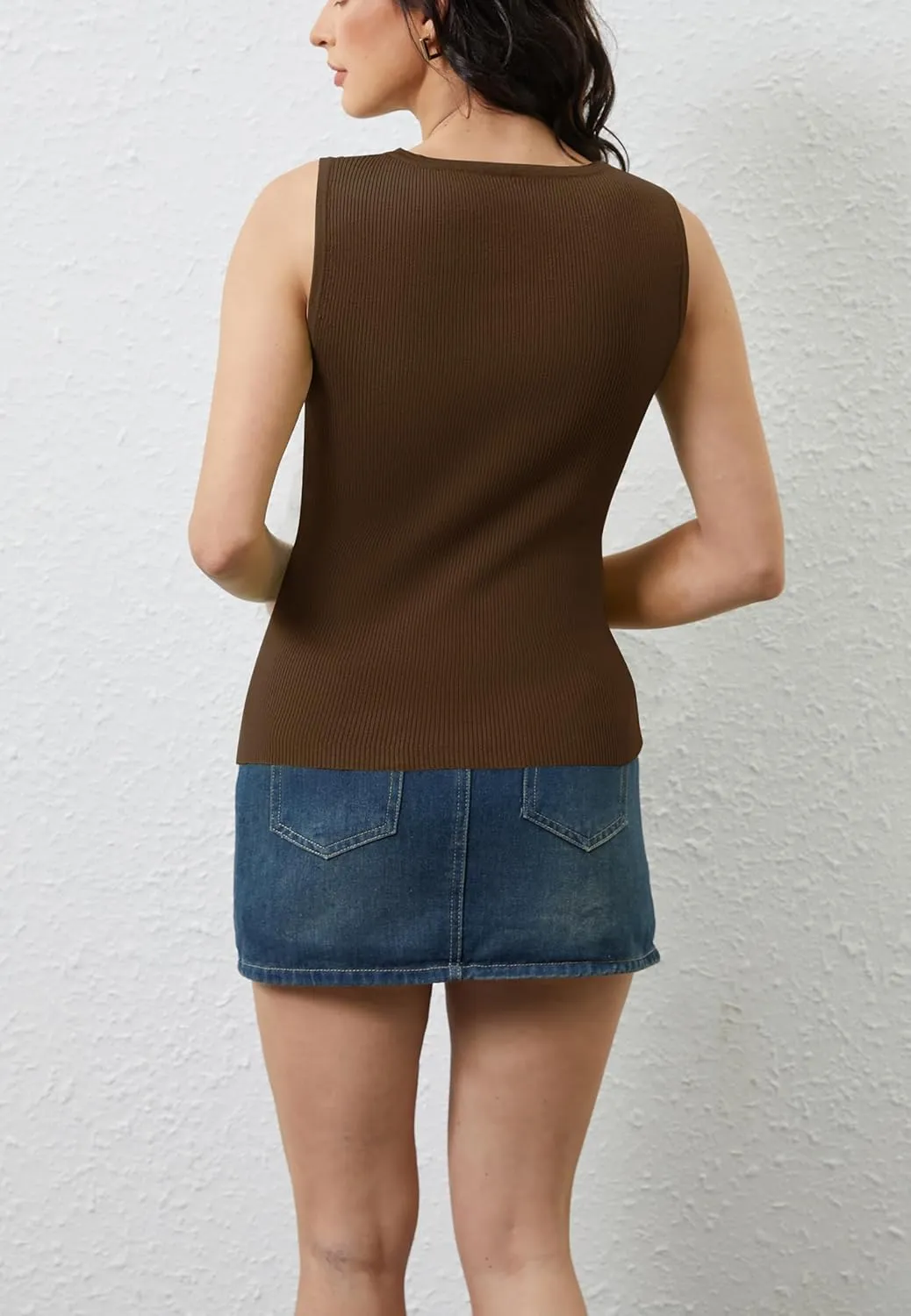 Women Asymmetrical Button Down Side Split Sweater Tank Top Sleeveless Boat Neck Solid Slim Side-Button Rib Knit Vest