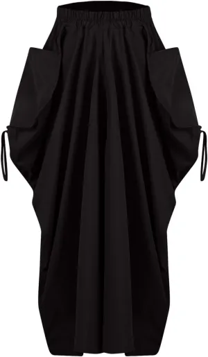 Women Boho Maxi Skirt Elastic High Waist Stretch Long Skirt Casual Y2k Fashion Cargo Skirt with Two Side Pockets