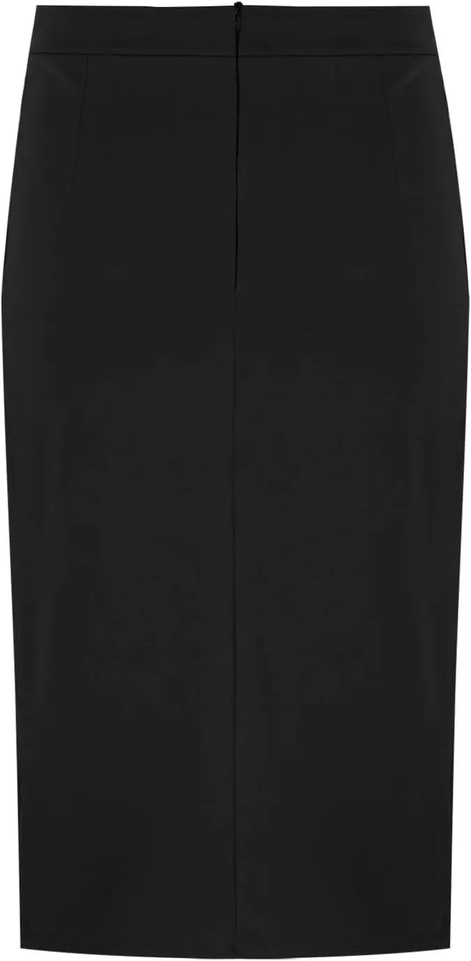 Women Business Casual Pencil Skirts Stretchy High Waist Bodycon Midi Skirt Solid Office Work Skirt with Back Slit